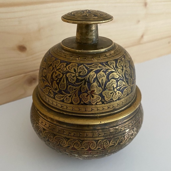 Other - Vintage Elephant Claw Temple Bell & Stand Brass Floral Shamrock Boho Spiritual